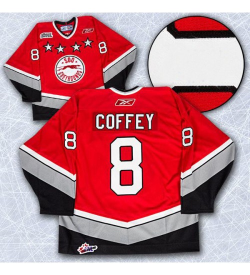 Custom OHL Sault Ste Marie Soo Greyhounds 1999 09 8 Paul Coffey Hockey Jersey Road Red